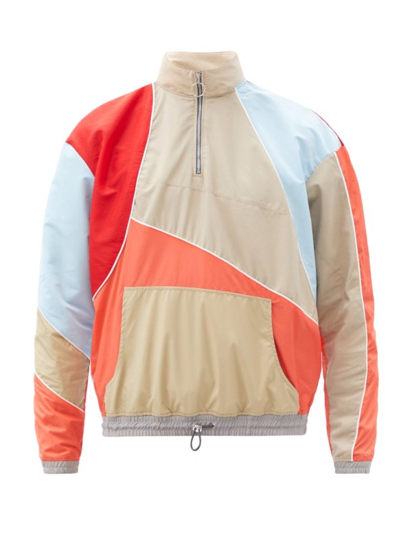quarter-zip patchwork upcycled-shell jacket
