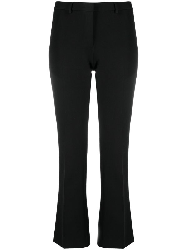 black cropped flared tailored trousers