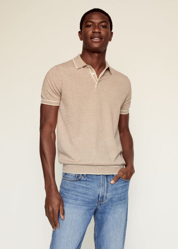 Contrasting knit cotton polo