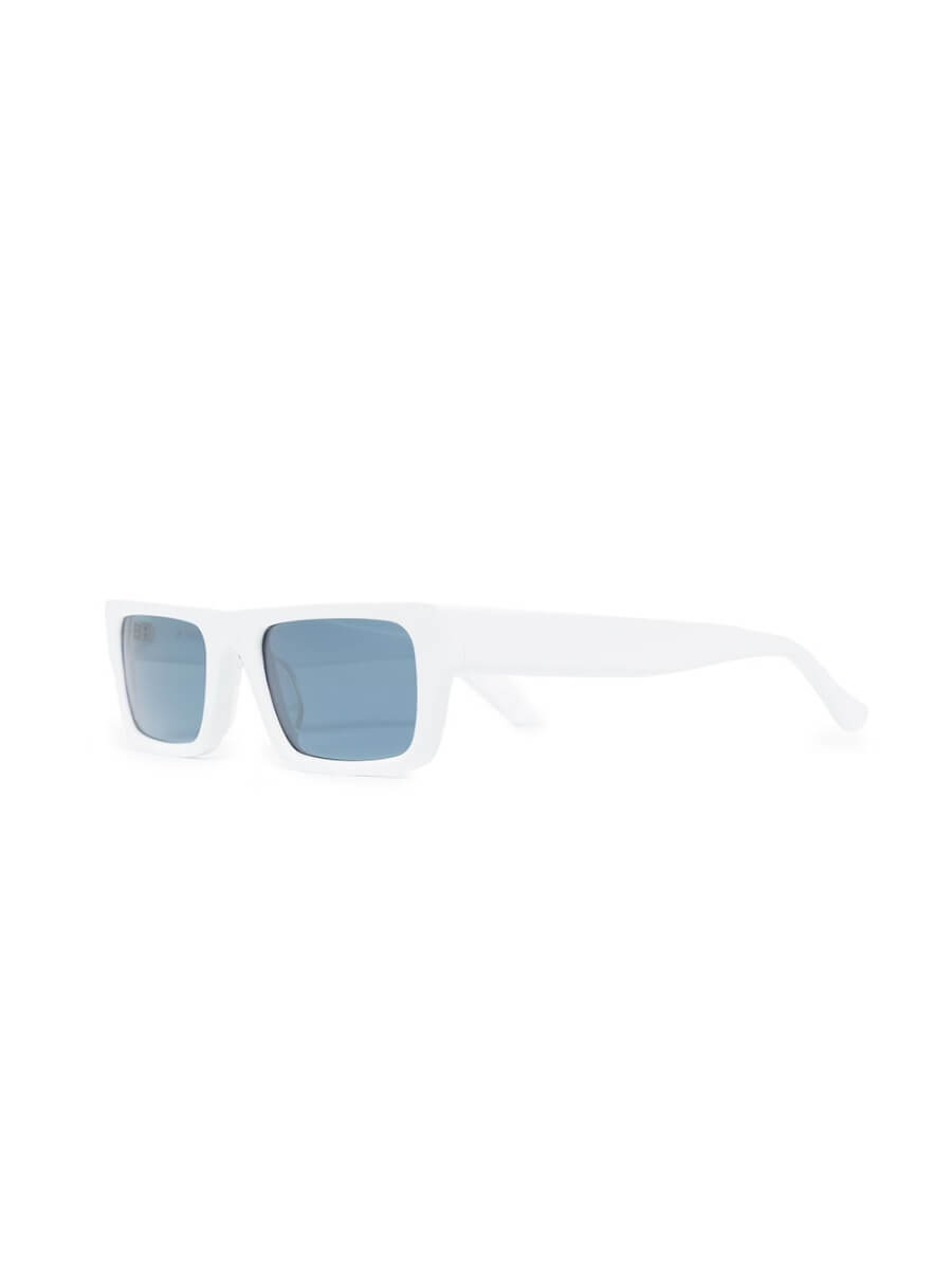 white frame blue tint sunglasses
