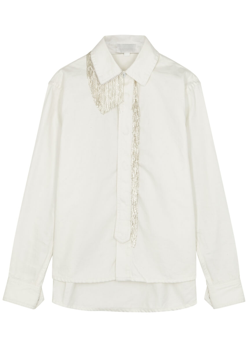 white fringed denim shirt
