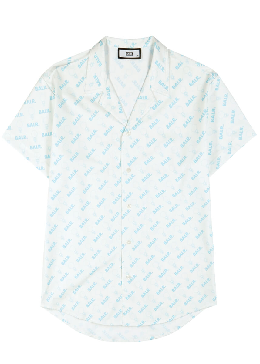 light blue white printed shell shirt set