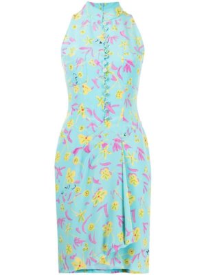 Chanel Pre-Owned 1997 floral draped silk dress - Blue