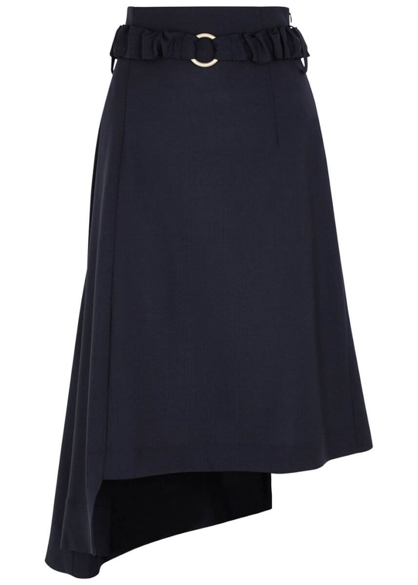 navy blue asymmetric wool skirt
