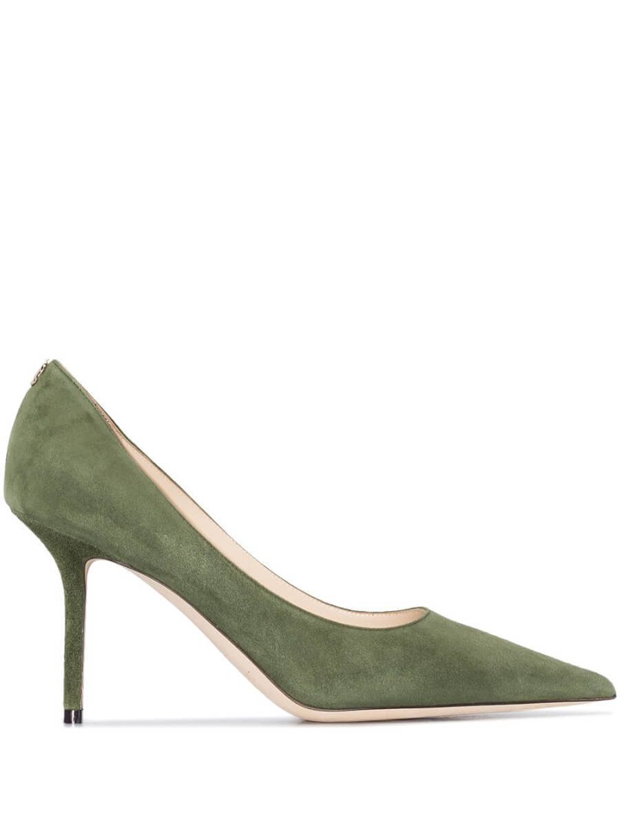 olive green suede heel pumps