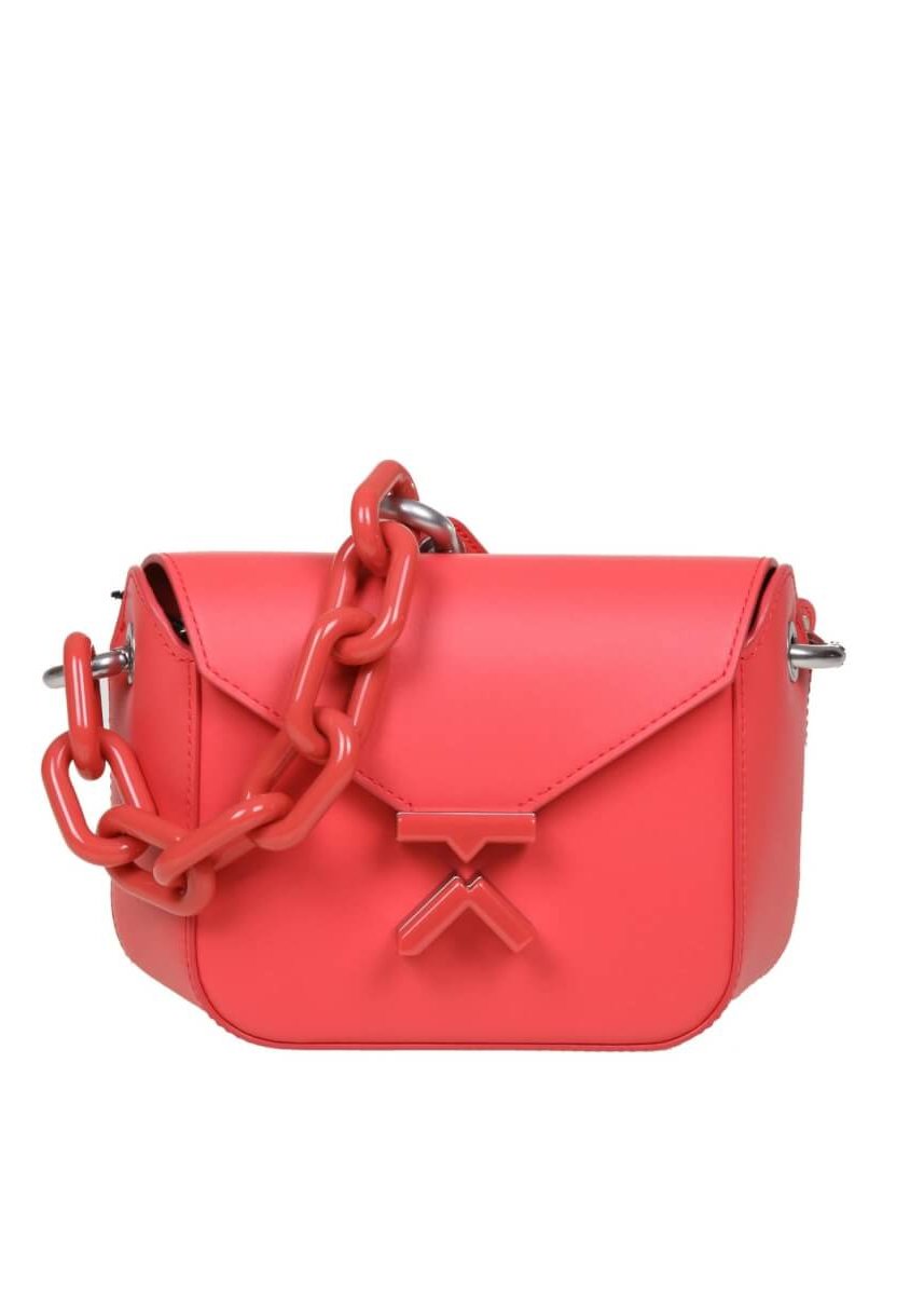 coral pink leather shoulder bag