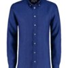 Classic navy blue 100% linen shirt with authentic Kenyan Kikoy fabric detailing