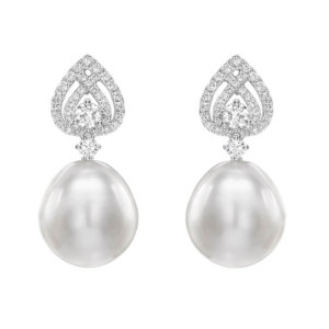 Pearls 18ct White Gold, Tiered Pear Diamond Detail Pearl Earrings