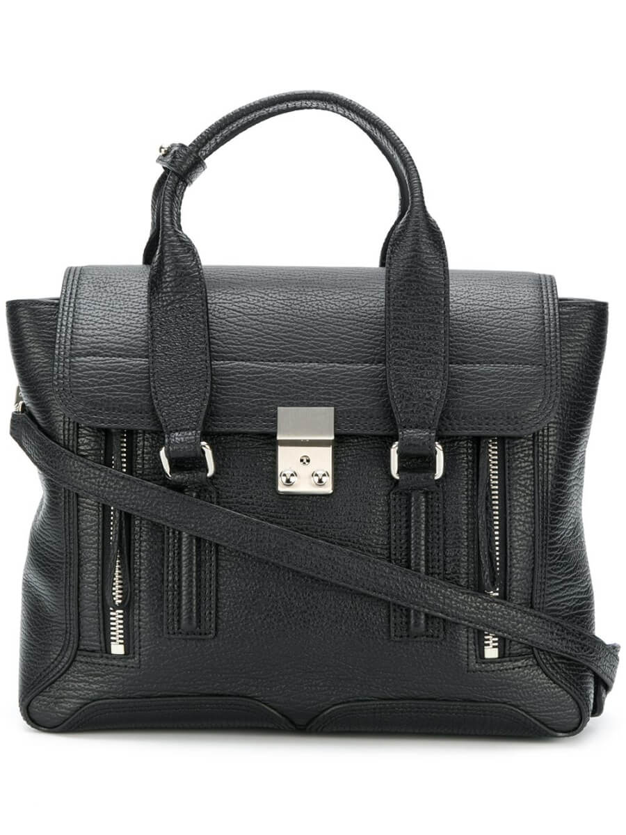 dark grey leather satchel bag