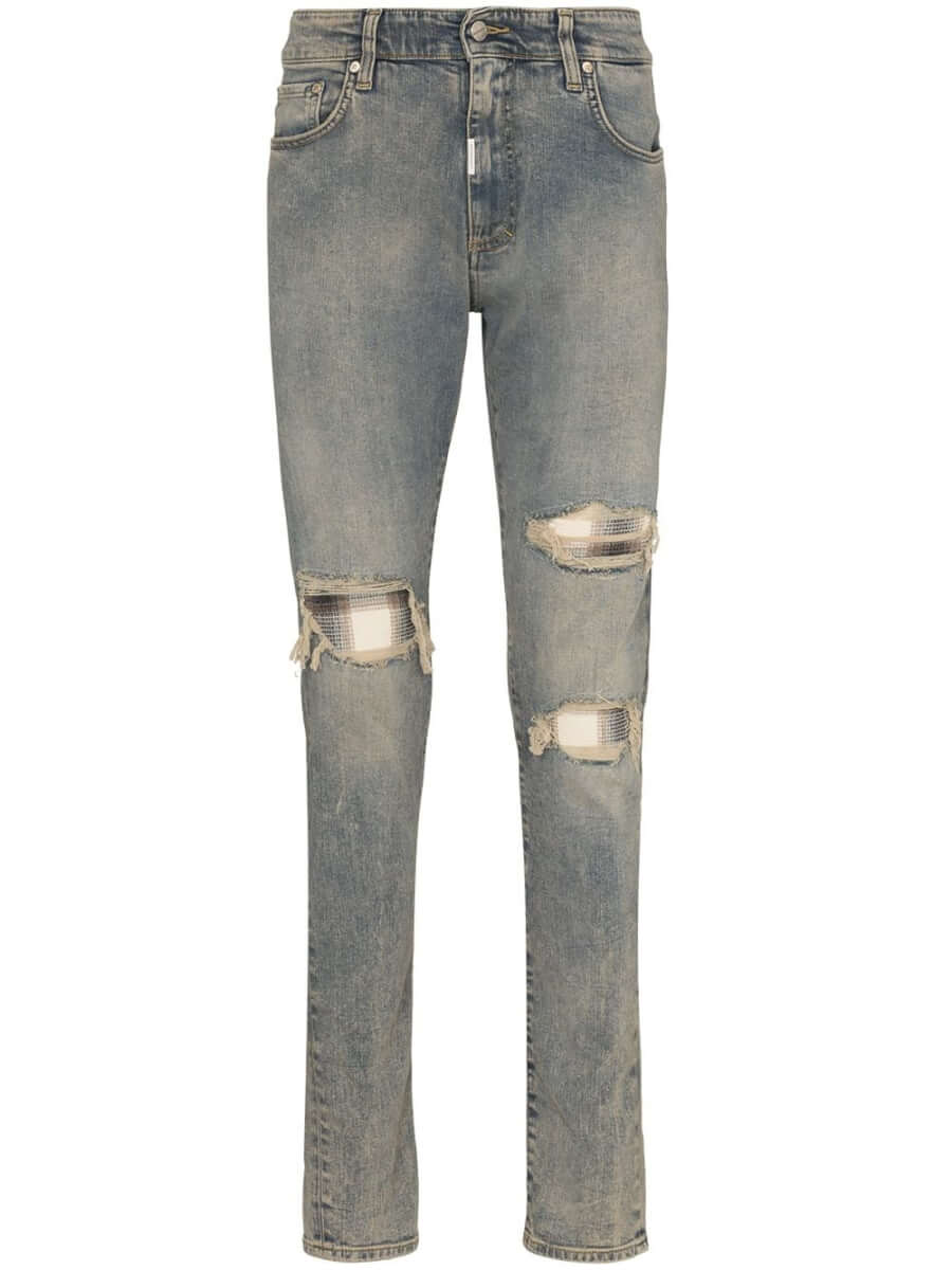 light grey distressed denim jeans