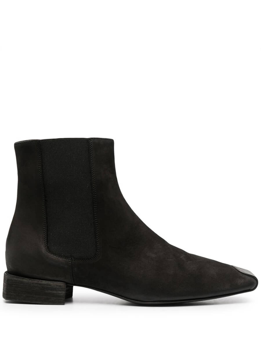 black suede square toe ankle boots