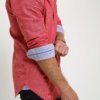 Mens Coral red shirt made entirely from authentic Kenyan Kikoy fabric. 