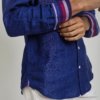 Classic navy blue 100% linen shirt with authentic Kenyan Kikoy fabric detailing