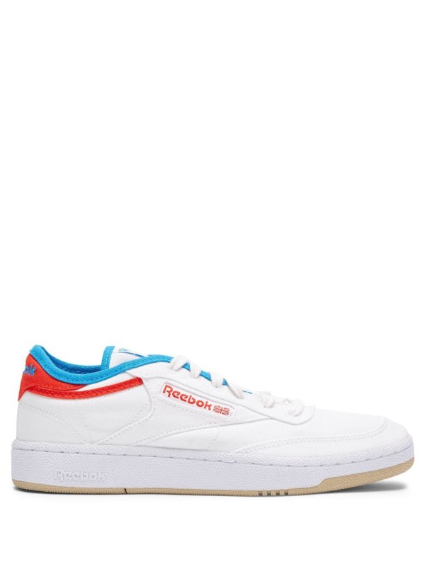 red blue low top trainers
