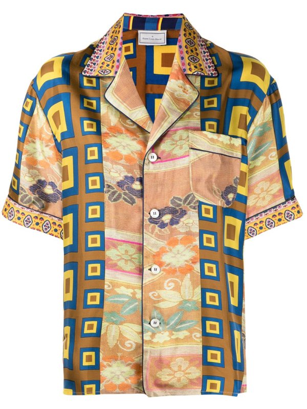 geometric short sleeve shirt in silk