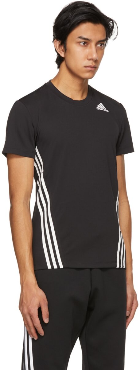 Black gym t shirt with three stripe branding