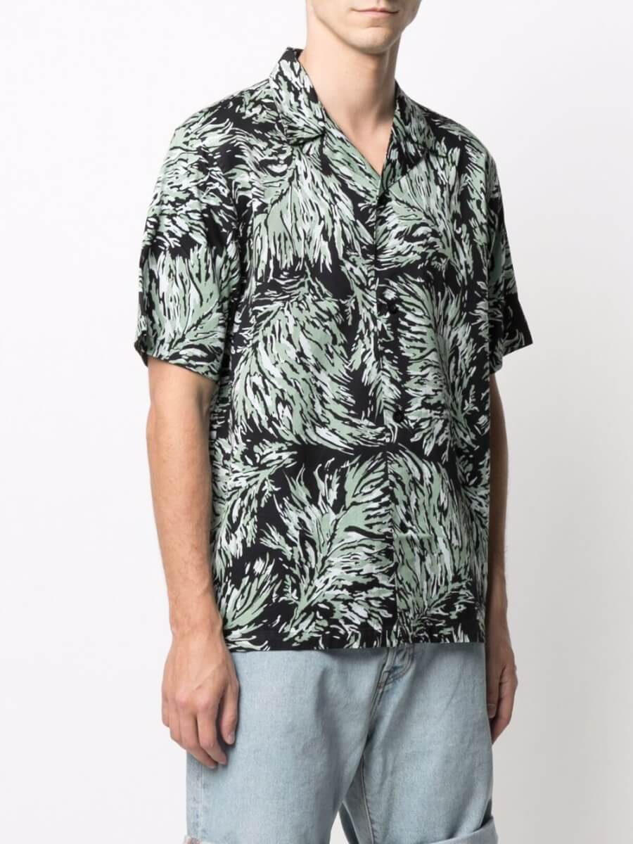 Mint green black multicoloured printed patterned short sleeved shirt