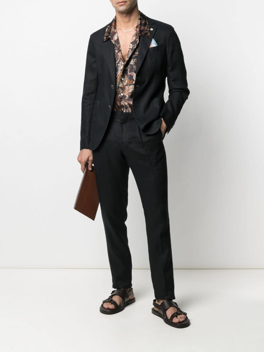 Black slim fit linen suit