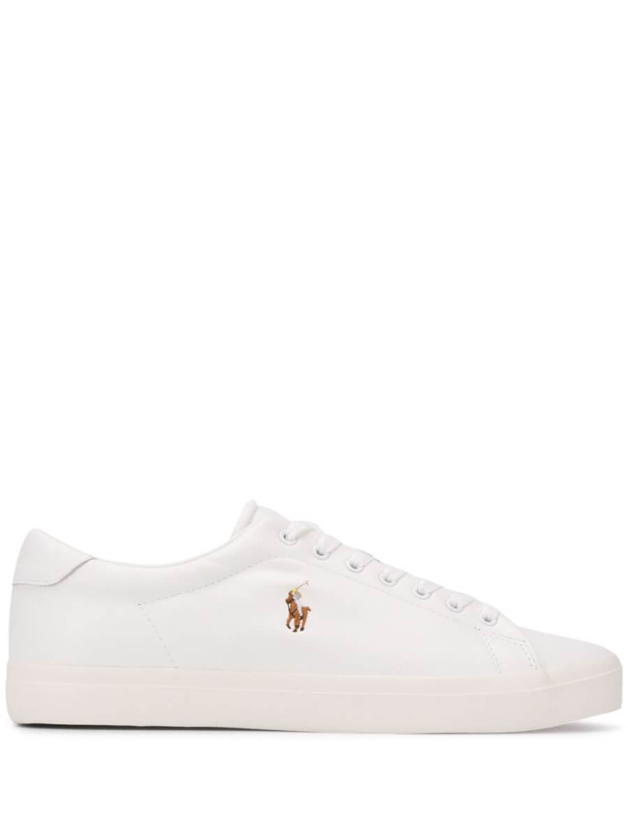 White leather lace up low top sneakers
