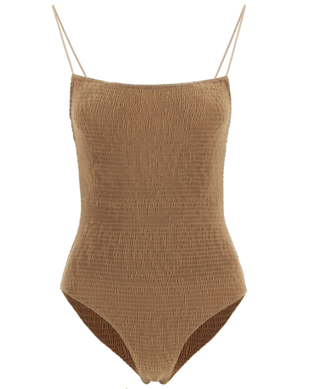 SMOCKED BROWN SWIMSUIT