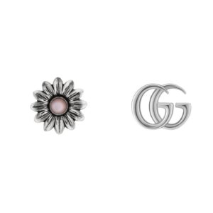 Silver GG Marmont Pink Mother Of Pearl Floral Stud Earrings