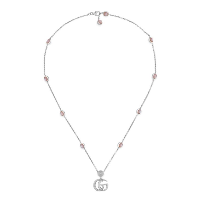 Silver GG Marmont Pink Mother Of Pearl Necklace
