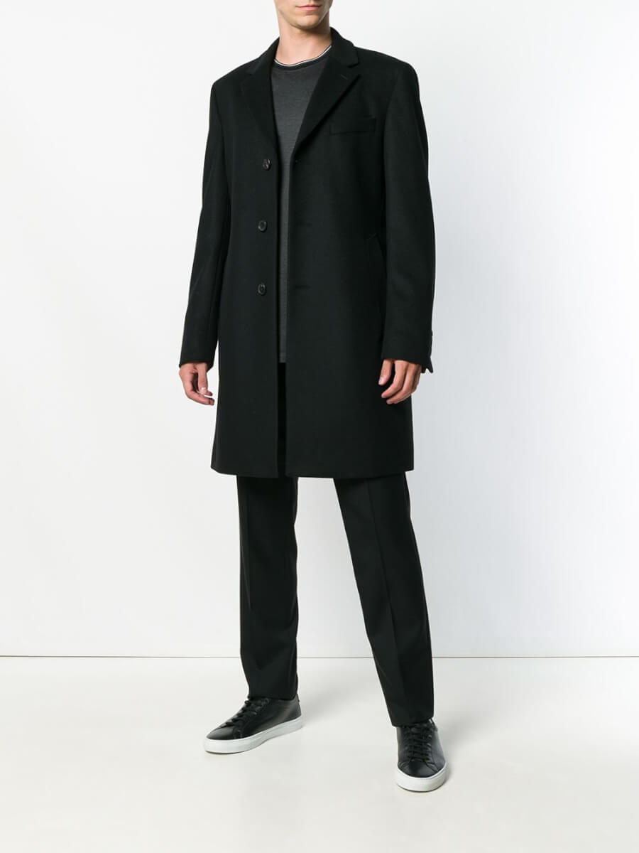 Single breasted black mid length coat
