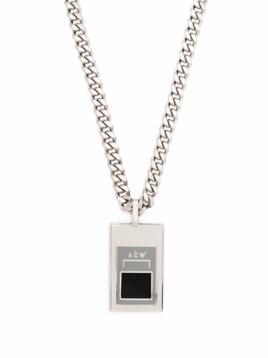 Silver logo pendant chain necklace