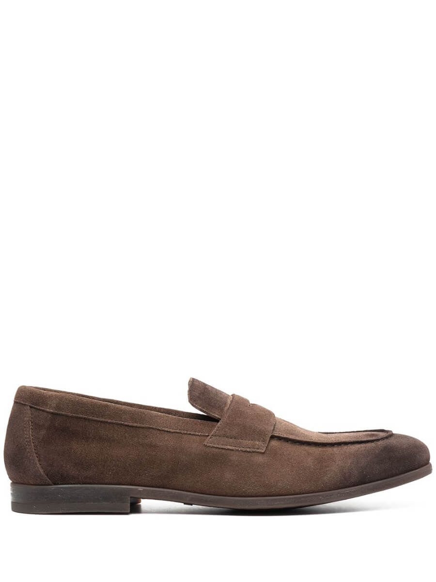 Beige suede penny loafers