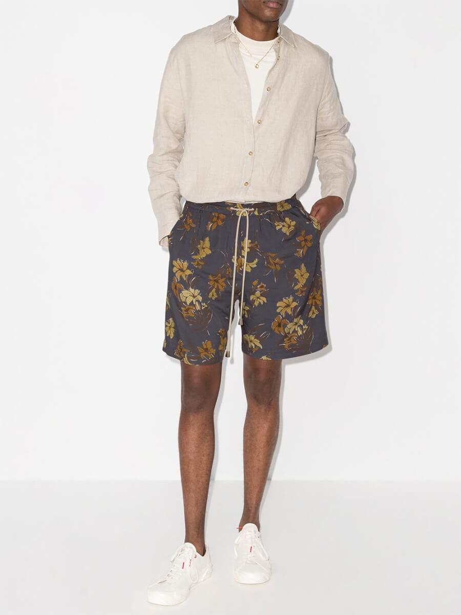 Grey gold floral print shorts