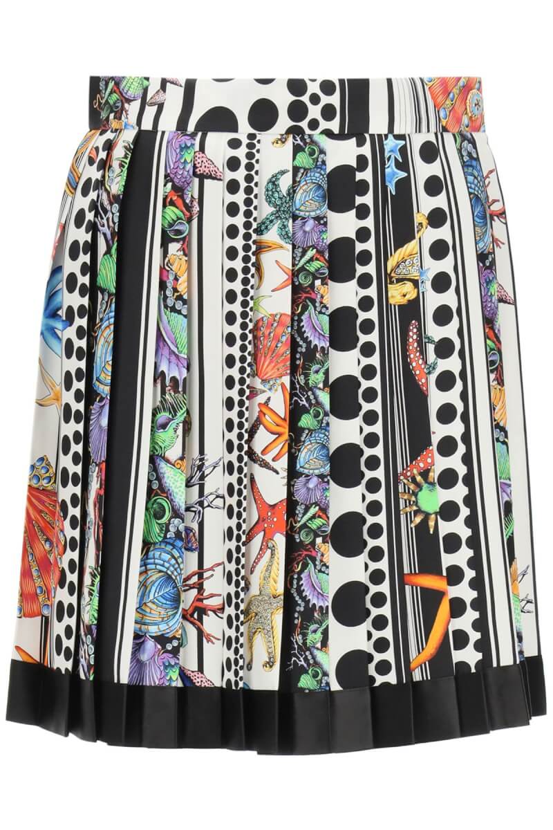 Multicoloured printed pleated skirt