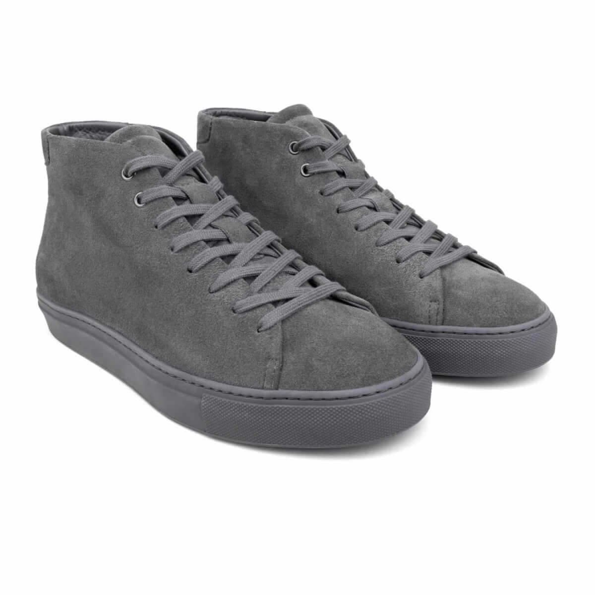 Dark grey suede leather high top sneakers