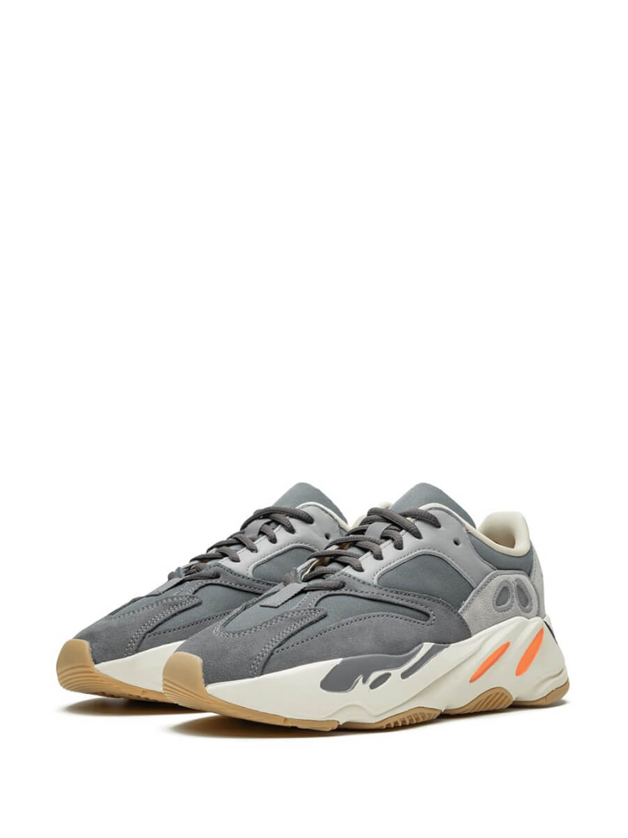 Grey chunky sneakers with orange accents