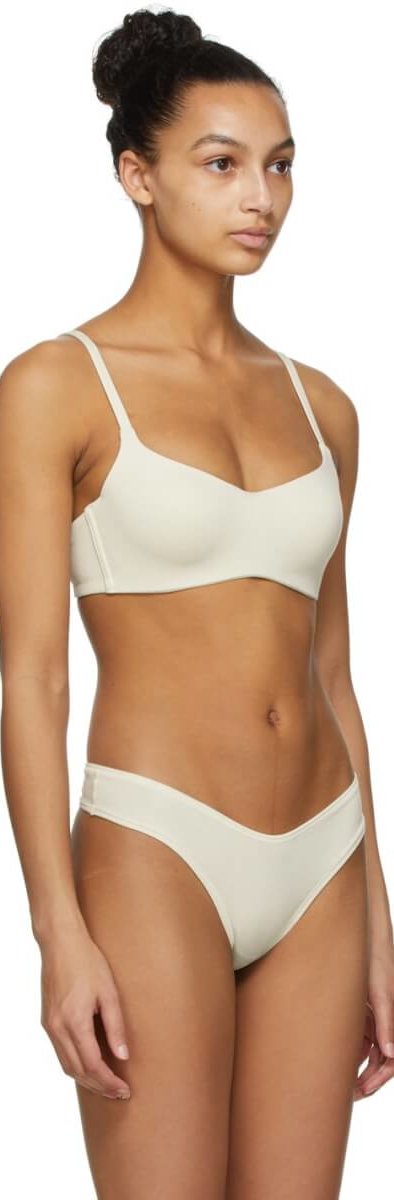 Stretch cotton jersey bra in off-white. Adjustable spaghetti shoulder straps. Underwire at padded cups. Adjustable hook-eye fastening at back. Fully lined. Tonal hardware.