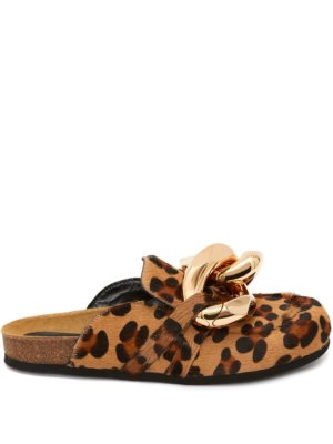 JW Anderson Chain Loafer leopard print mules - Brown