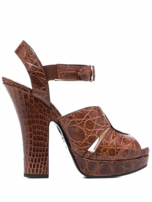 Prada embossed block-heel 140mm sandals - Brown