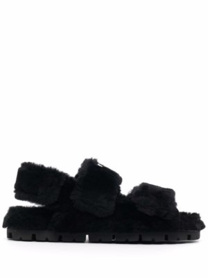 Prada logo-patch textured sandals - Black