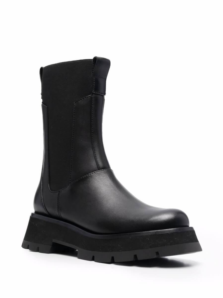 Black chunky sole leather boots
