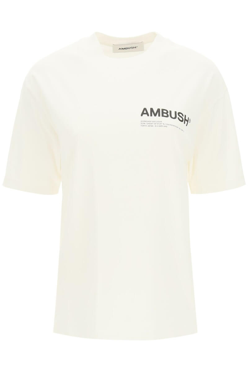 White t shirt with ambush branding