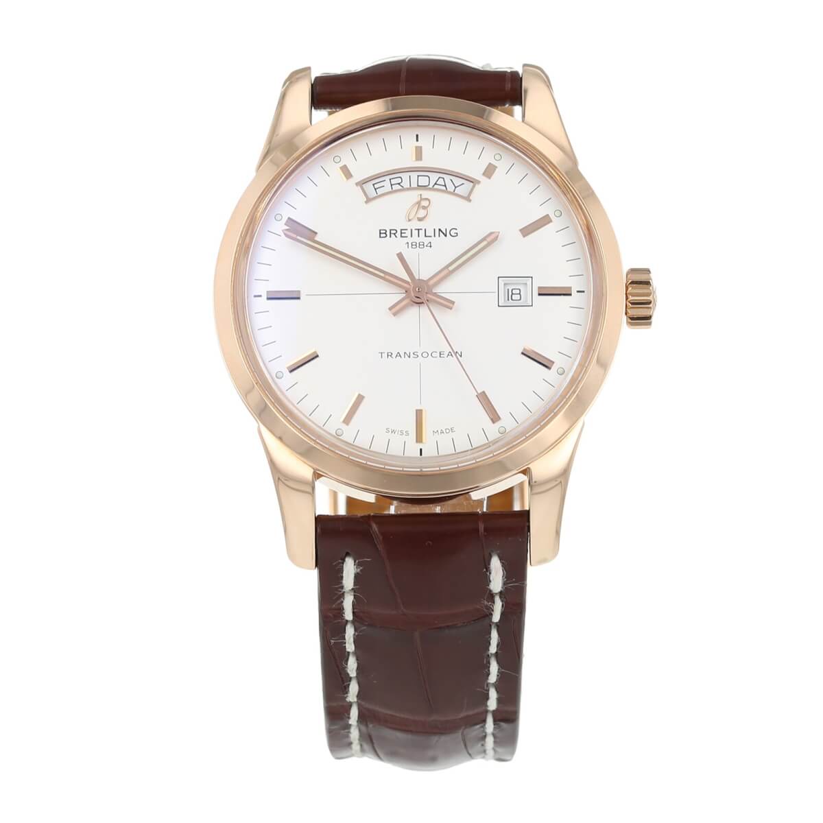 Rose gold white dial Breitling Transocean wristwatch