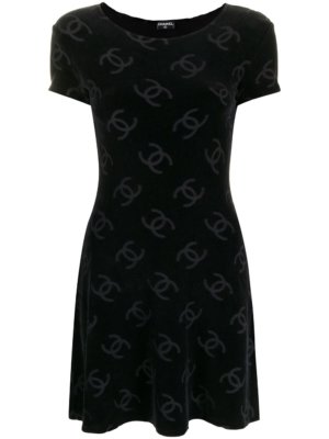 Chanel Pre-Owned 1990s logo-printed mini-dress - Black