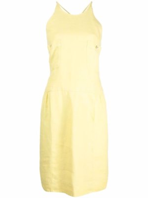 Chanel Pre-Owned 1996 crossover-strap linen dress - Yellow