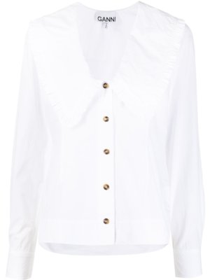 GANNI ruffled exaggerated collar blouse - White