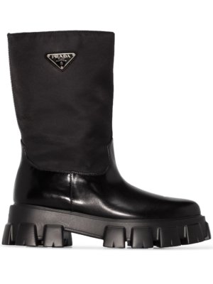 Prada Monolith triangle-logo pointed boots - Black