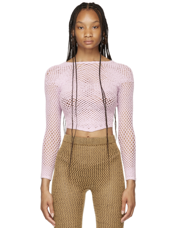 ISA BOULDER SSENSE Exclusive Pink Crochet Scan Long Sleeve Sweater