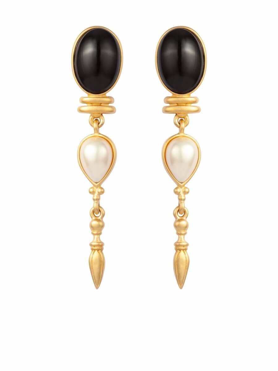 Gold tone pearl embellished earrings