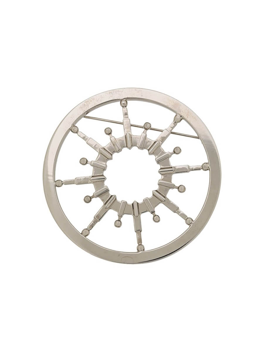 silver tone wheel brooch