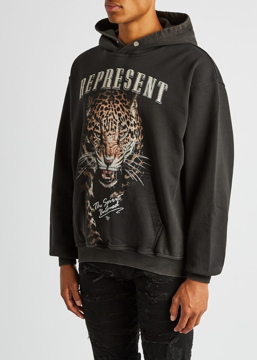 Black leopard graphic print hoodie