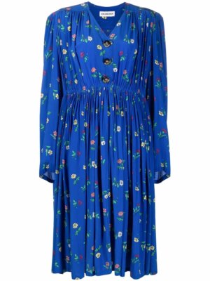 Balenciaga Oversized floral-print silk dress - Blue