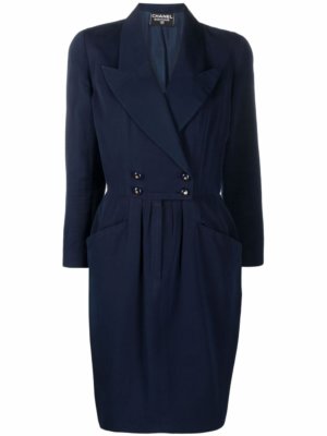 Chanel Pre-Owned 1980s peak lapels double-breasted dress - Blue